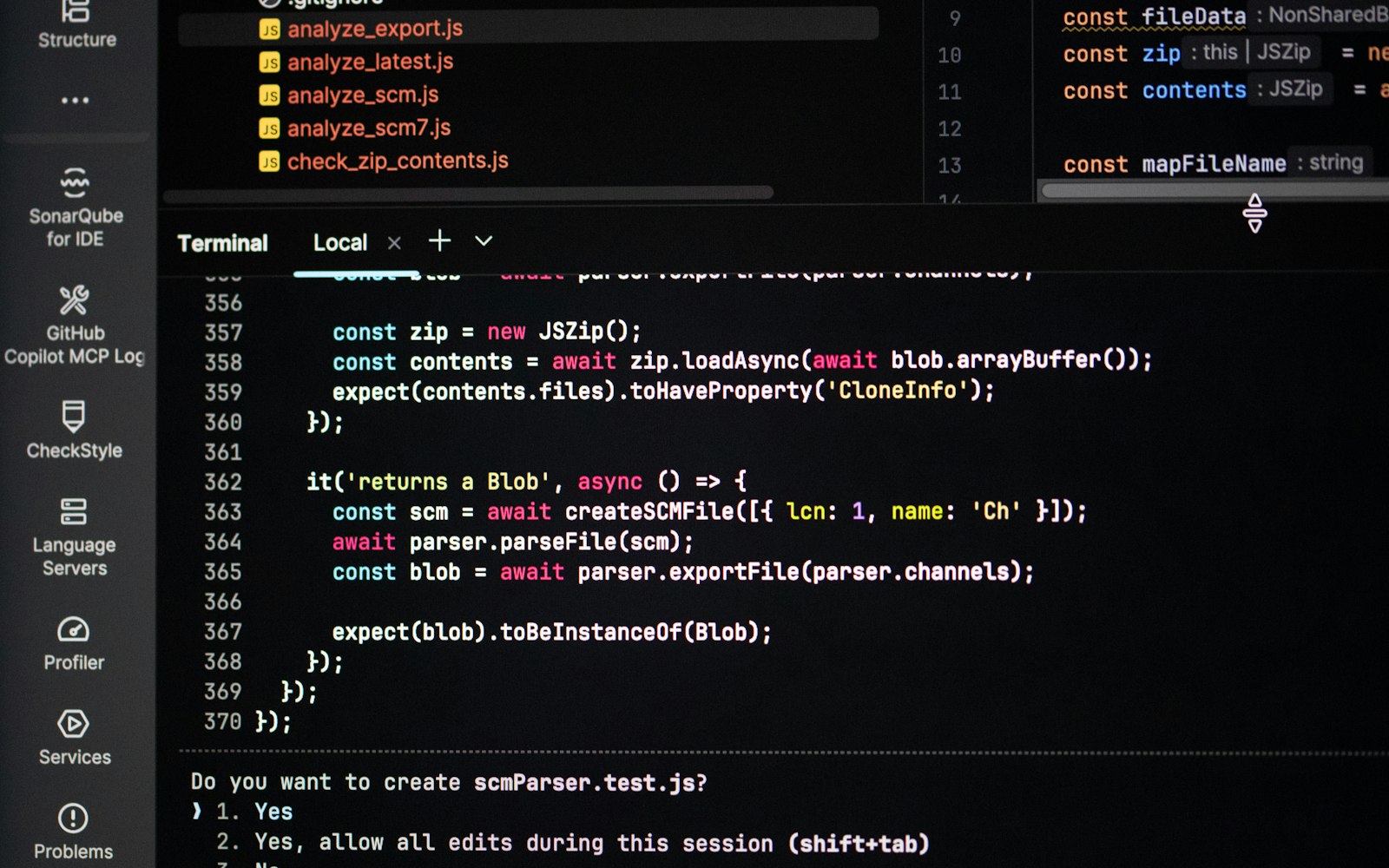 Code editor and terminal on a dark-themed screen